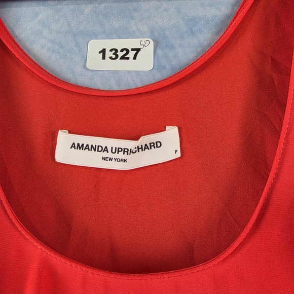 Amanda Uprichard Red Silk Front Tie Popover Mini Dress Petite P Sleeveless - Picture 2 of 7